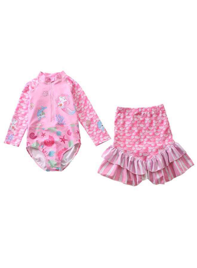 Children's Swimsuit Women's One-piece Sun Protection Swimsuit Split Mermaid Tail Girls Long-sleeved Swimsuit