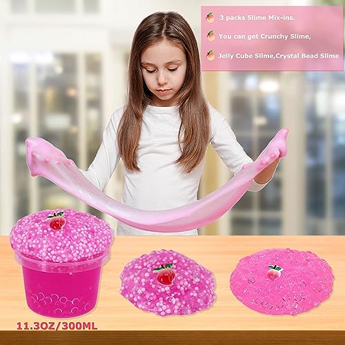 Azeperoy Premade Rose Pink Jelly Cube Glimmer Crunchy Crystal Slime Includes 4 Sets of Addins Sensory and Tactile Stimulation Stress Relief Party Favors for Girls Boys - Image 5