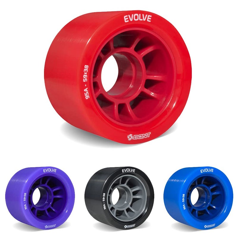Bont Skates Evolve Roller Derby Skate Wheel Indoor Roller Skate Wheels Rollerskate Wheels Red 95A Set of 4 Wheels Red 95A Set of 4 Wheels - Image 2