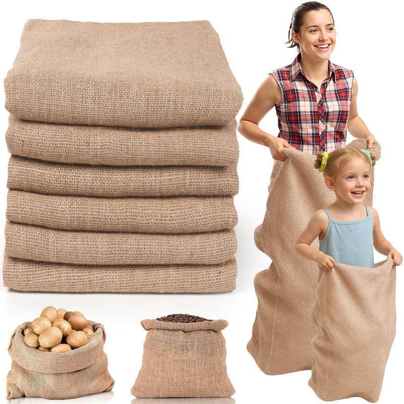 Kmise Premium Tightly Woven Burlap Potato Sack Race Bags (Pack of 6)ï¼Œ39"x25" Natural Jute Burlap Sacks for Kids & Adults, Reusable Eco-Friendly Grow Bag for Field Day Games & Harvest Storage - Image 1