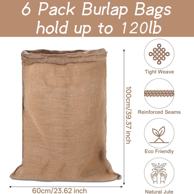 Kmise Premium Tightly Woven Burlap Potato Sack Race Bags (Pack of 6)ï¼Œ39"x25" Natural Jute Burlap Sacks for Kids & Adults, Reusable Eco-Friendly Grow Bag for Field Day Games & Harvest Storage - Image 2