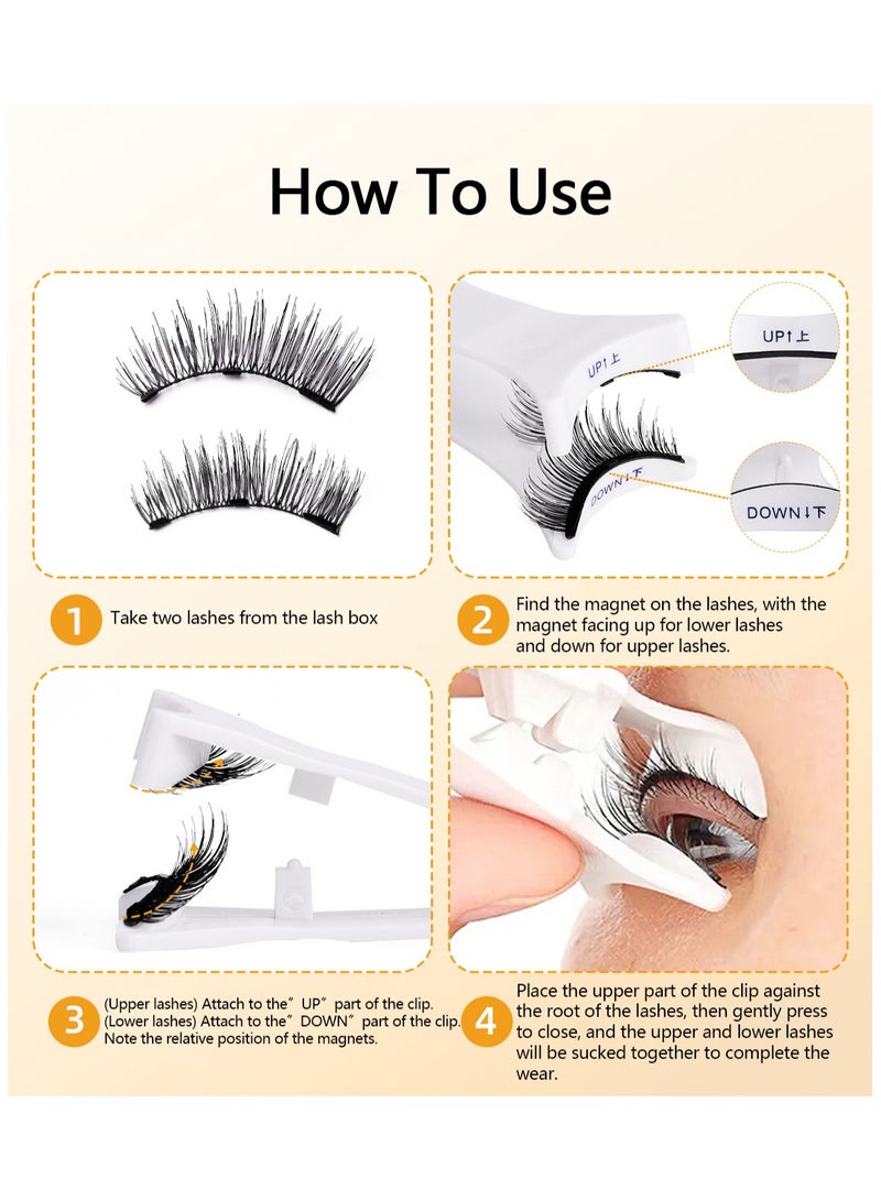 رموش مغناطيسية قابلة لإعادة الاستخدام، 2 زوج من الرموش الاصطناعية، رموش قطط مغناطيسية مظهر طبيعي مع جهاز التطبيق، لا حاجة للصمغ، طقم رموش اصطناعية سهل الاستخدام والإزالة - Image 3