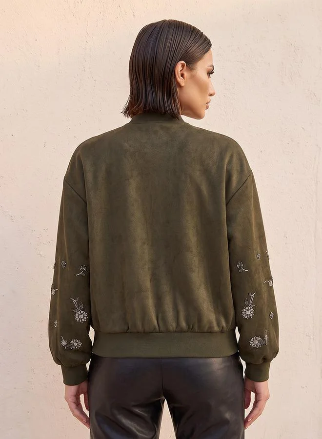 Iconic GREEN Iconic Bomber Jacket with Embellishment for Women | Best Price UAE