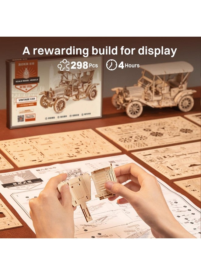 ROKR 3D Wooden Puzzle Model Car Kits To Build For Adults, 1:15 Scale Vintage Car Model Building Kit 298Pcs Wood Craft Hobby Gift For Teens Men Women Christmas - Image 5