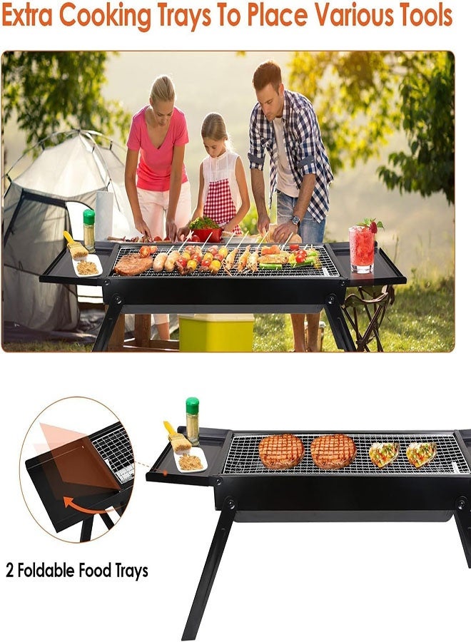 NoorTech Portable Charcoal Grill, Foldable BBQ Grill with 2 Side Tables, Outdoor Barbecue Stove for Camping, Picnic, Hiking, Backyard & Party, Compact Tabletop Charcoal Grill, Easy Carry, Black 89x22x32cm - Image 4