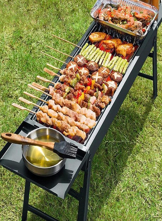 NoorTech Portable Charcoal Grill, Foldable BBQ Grill with 2 Side Tables, Outdoor Barbecue Stove for Camping, Picnic, Hiking, Backyard & Party, Compact Tabletop Charcoal Grill, Easy Carry, Black 89x22x32cm - Image 5