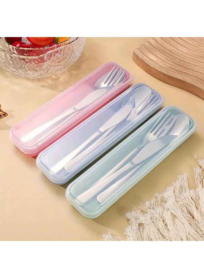 Pink Reusable Stainless Steel Cutlery Set Travel Camping Kit With Forks Spoons Storage Box - Image 1