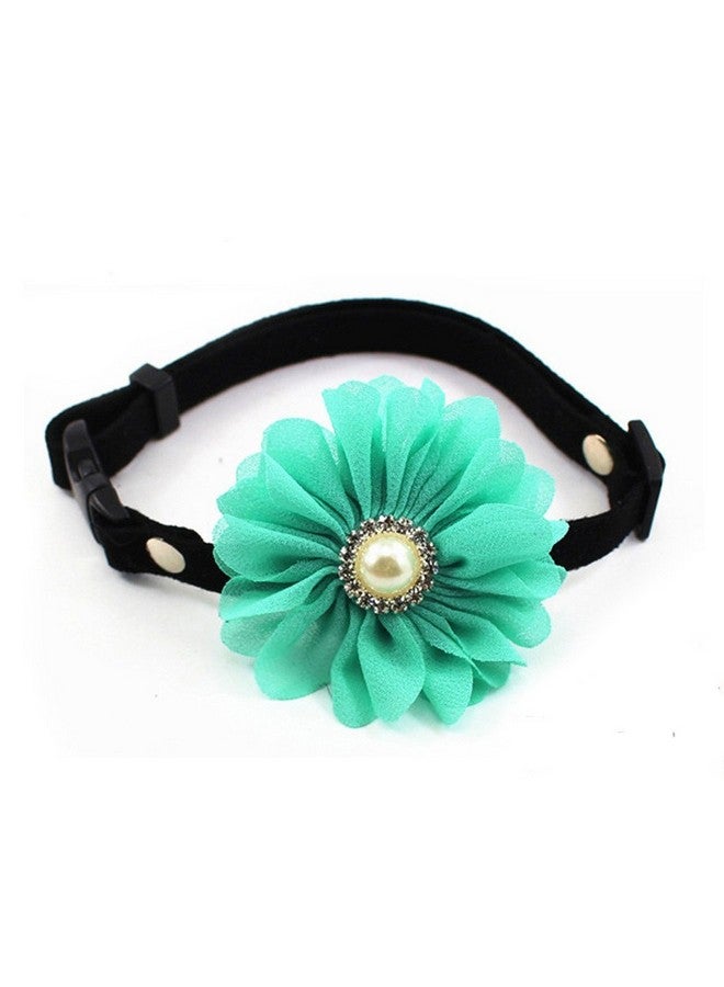 PETFAVORITES PETFAVORITES Rhinestones Daisy Flower Charm Suede Leather Dog Collar Breakaway Cat Collar Necklace Jewelry with Pearl for Small Dogs Girl Yorkie Chihuahua Birthday Clothes (Blue, Size S)  - Image 1