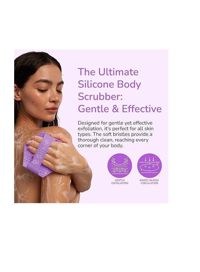 Silicone Body Scrubber – Purple Exfoliating Bath Brush & Gentle Skin Cleanser – Soft Shower Scrub Sponge for Deep Cleaning & Smooth Skin – Reusable Silicone Body Exfoliator Tool for Men & Women  - Image 2