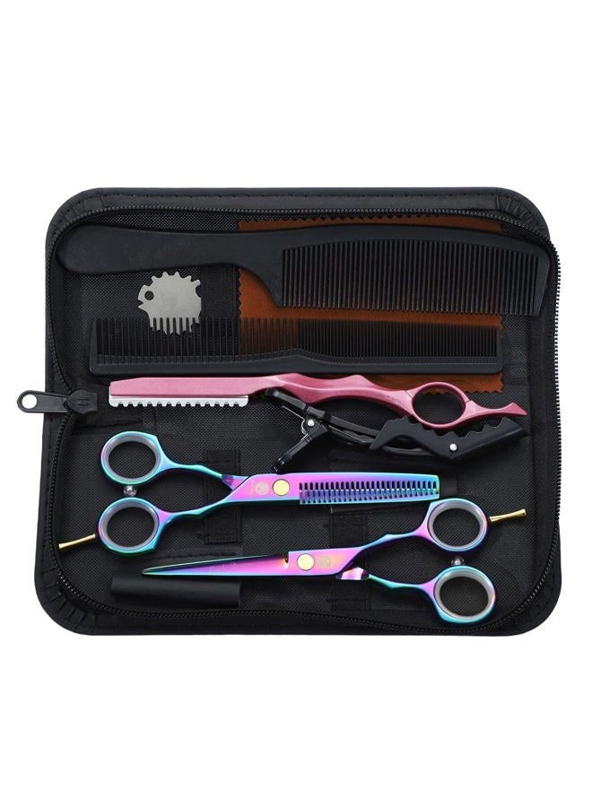 Purple Dragon 5.5 inch Hair Cutting Scissors Set with Razor, Leather Scissors Case, Barber Hair Cutting Shears Hair Thinning/Texturizing Shears for Professional Hairdresser or Home Use (Multi-colored) - Image 1