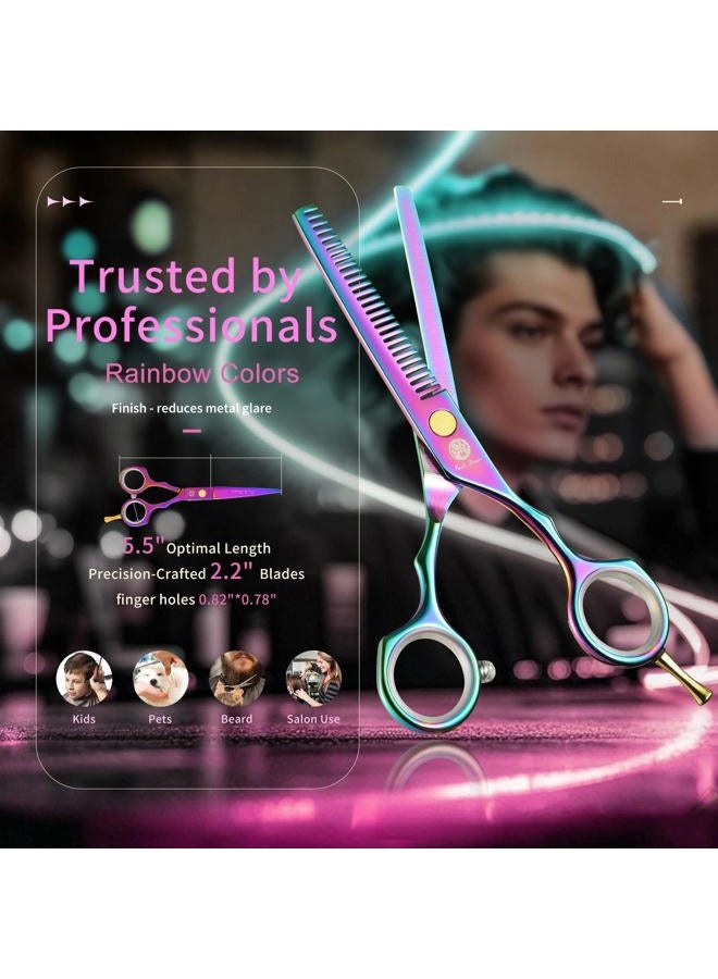 Purple Dragon 5.5 inch Hair Cutting Scissors Set with Razor, Leather Scissors Case, Barber Hair Cutting Shears Hair Thinning/Texturizing Shears for Professional Hairdresser or Home Use (Multi-colored) - Image 2