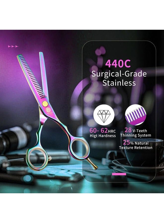 Purple Dragon 5.5 inch Hair Cutting Scissors Set with Razor, Leather Scissors Case, Barber Hair Cutting Shears Hair Thinning/Texturizing Shears for Professional Hairdresser or Home Use (Multi-colored) - Image 3