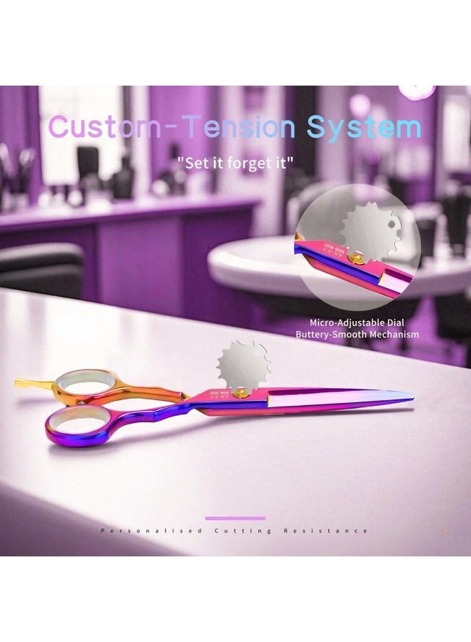 Purple Dragon 5.5 inch Hair Cutting Scissors Set with Razor, Leather Scissors Case, Barber Hair Cutting Shears Hair Thinning/Texturizing Shears for Professional Hairdresser or Home Use (Multi-colored) - Image 5