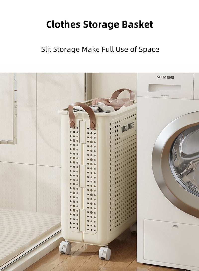 EzzySo سلة غسيل قابلة للطي بعجلات سعة كبيرة سلة غسيل متسخة محمولة تخزين منزلي سلة تخزين متفرقات سلة تخزين حمام خفيفة الوزن سلة غسيل قابلة للطي موفرة للمساحة لحمل الغسيل في المنزل والسفر - Image 4