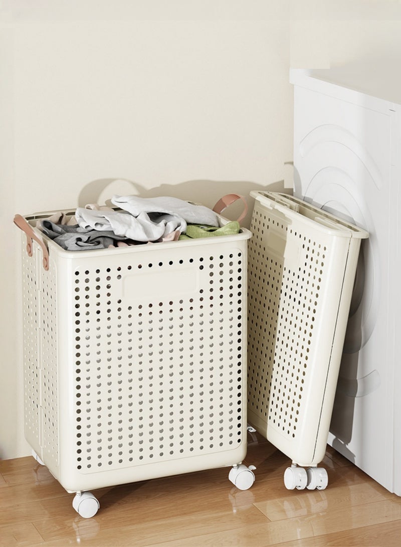 EzzySo سلة غسيل قابلة للطي بعجلات سعة كبيرة سلة غسيل متسخة محمولة تخزين منزلي سلة تخزين متفرقات سلة تخزين حمام خفيفة الوزن سلة غسيل قابلة للطي موفرة للمساحة لحمل الغسيل في المنزل والسفر - Image 1