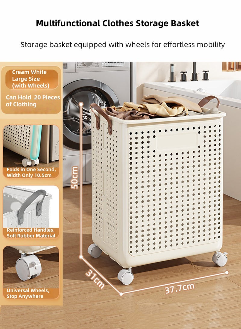 EzzySo سلة غسيل قابلة للطي بعجلات سعة كبيرة سلة غسيل متسخة محمولة تخزين منزلي سلة تخزين متفرقات سلة تخزين حمام خفيفة الوزن سلة غسيل قابلة للطي موفرة للمساحة لحمل الغسيل في المنزل والسفر - Image 2