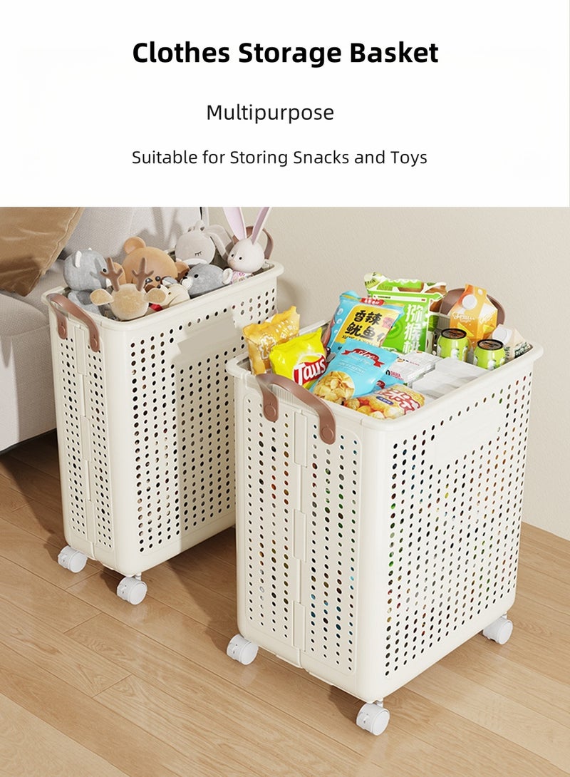 EzzySo سلة غسيل قابلة للطي بعجلات سعة كبيرة سلة غسيل متسخة محمولة تخزين منزلي سلة تخزين متفرقات سلة تخزين حمام خفيفة الوزن سلة غسيل قابلة للطي موفرة للمساحة لحمل الغسيل في المنزل والسفر - Image 5