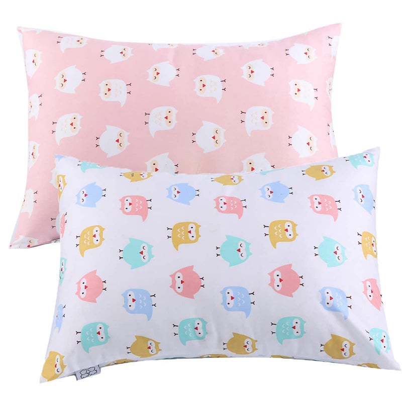 UOMNY Kids Toddler Pillowcases  2 Pack Pillowslip Case Fits Pillows Sized 13 x 18 or 12x 16 for Kids Bedding Pillow Cover PinkWhite Owl Baby Pillow Cases  by UOMNY