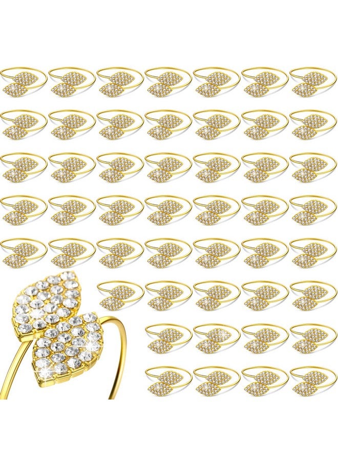 Hotop Hotop 100 Pcs Gold Napkin Rings Set Bling Napkin Rings Metal Leaves Rhinestone Guest Towels Buckle for Wedding Party Gathering Dinner Table Banquet Decoration  - Image 1