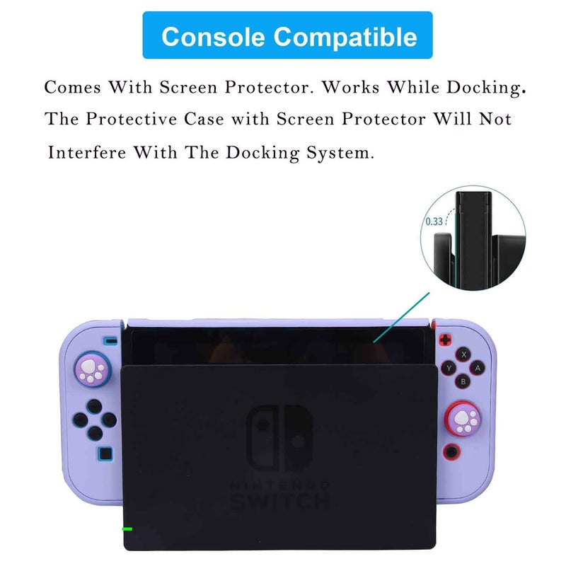 COMCOOL Dockable Case for Nintendo Switch - COMCOOL 3 in 1 Protective Cover Case for Nintendo Switch and Joy-Con Controller with Screen Protector and Thumb grips - Purple - Image 2