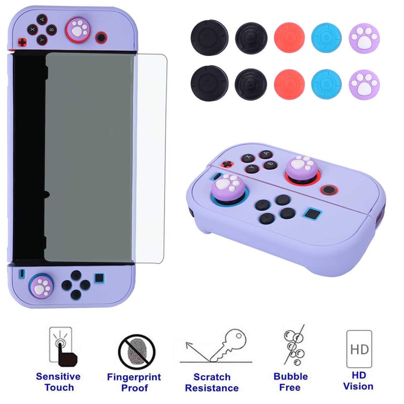 COMCOOL Dockable Case for Nintendo Switch - COMCOOL 3 in 1 Protective Cover Case for Nintendo Switch and Joy-Con Controller with Screen Protector and Thumb grips - Purple - Image 4