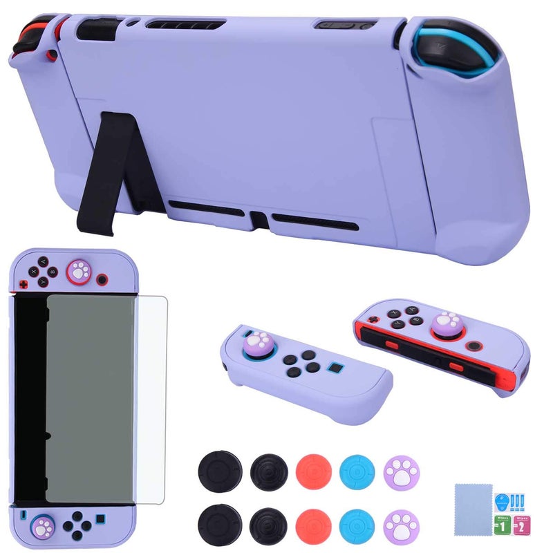 COMCOOL Dockable Case for Nintendo Switch - COMCOOL 3 in 1 Protective Cover Case for Nintendo Switch and Joy-Con Controller with Screen Protector and Thumb grips - Purple - Image 1