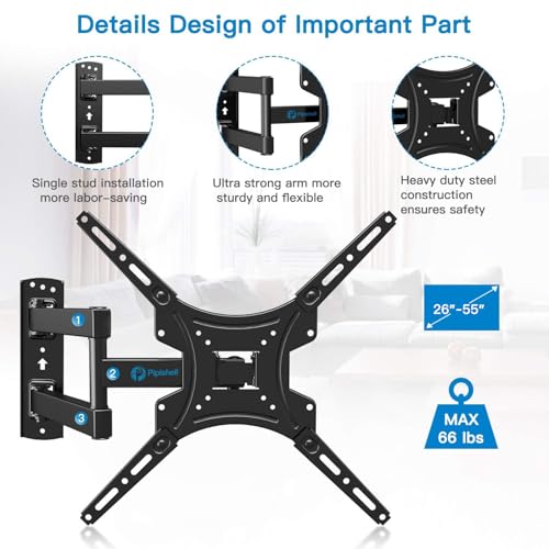Pipishell Full Motion TV Wall Mount Bracket Articulating Arms Swivels Tilts Extension for Most 26-55 Inch LED LCD Flat Curved Screen TVs, Max VESA 400x400mm up to 66lbs by Pipishell - Image 3