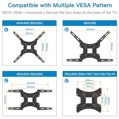 Pipishell Full Motion TV Wall Mount Bracket Articulating Arms Swivels Tilts Extension for Most 26-55 Inch LED LCD Flat Curved Screen TVs, Max VESA 400x400mm up to 66lbs by Pipishell - Image 2