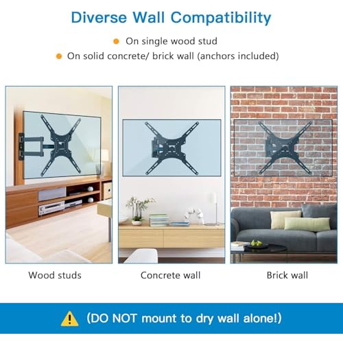 Pipishell Full Motion TV Wall Mount Bracket Articulating Arms Swivels Tilts Extension for Most 26-55 Inch LED LCD Flat Curved Screen TVs, Max VESA 400x400mm up to 66lbs by Pipishell - Image 5