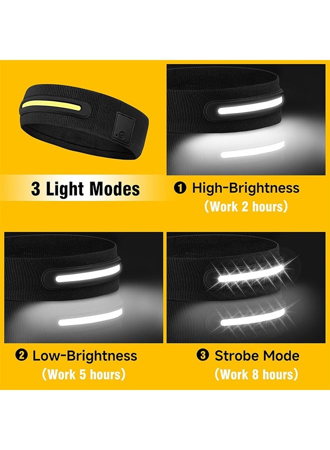 Gecomo Headlamp, LED Headband with Light for Outdoor Sports, USB Rechargeable 3 Kinds of Brightness Settings Sweat Absorption Lighted Headband (Black) - Image 3
