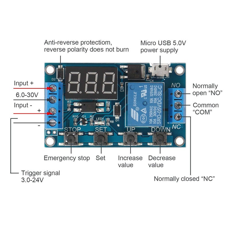 Timer Relay Module with LED Display 6V to 12V DC Digital adjustable Single Channel Programmable Trigger Delay Cycle Timing Switch  - Image 3