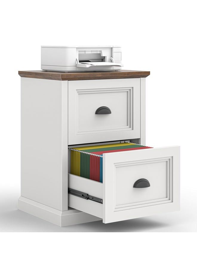 Halitaa Vertical File Cabinet, Filing Cabinet with 2 File Drawers, Farmhouse Small File Cabinet Fits Letter/A4 Size, Wooden Printer Stand, Under Desk Cabinets for Home Office, White - Image 1