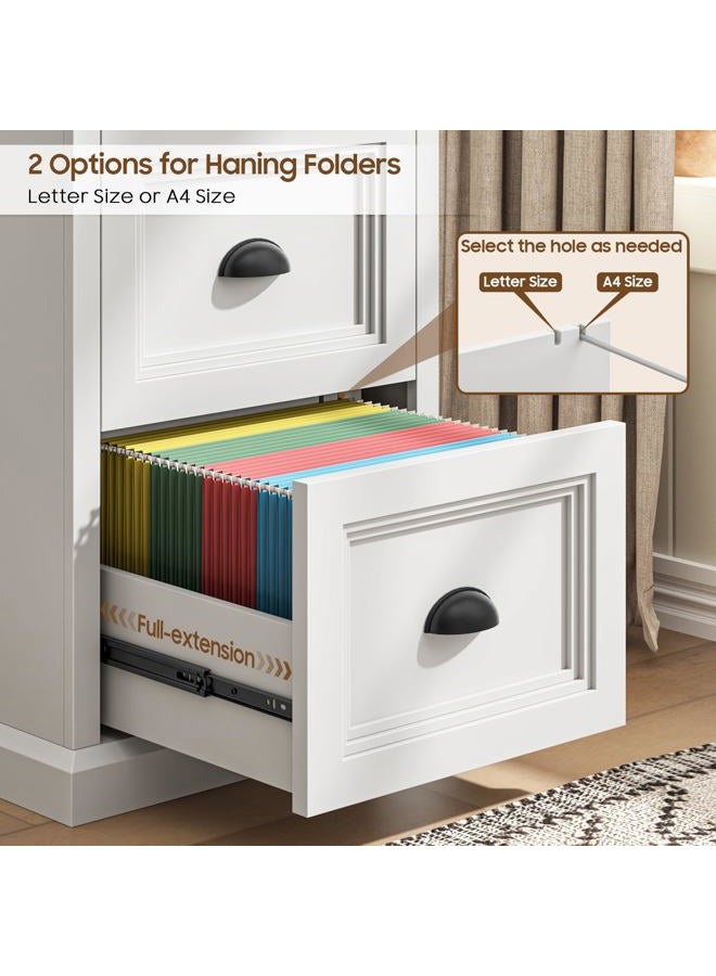 Halitaa Vertical File Cabinet, Filing Cabinet with 2 File Drawers, Farmhouse Small File Cabinet Fits Letter/A4 Size, Wooden Printer Stand, Under Desk Cabinets for Home Office, White - Image 4