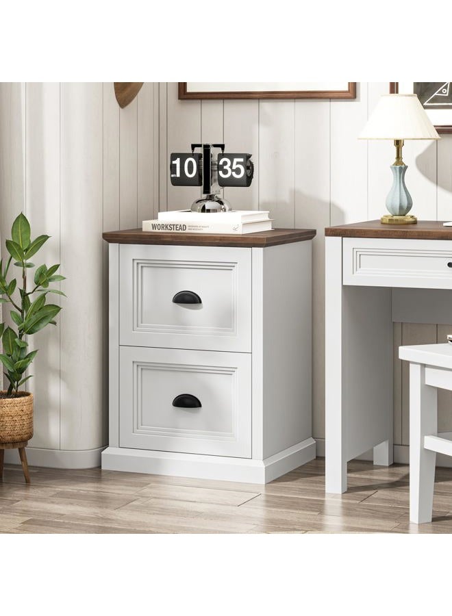 Halitaa Vertical File Cabinet, Filing Cabinet with 2 File Drawers, Farmhouse Small File Cabinet Fits Letter/A4 Size, Wooden Printer Stand, Under Desk Cabinets for Home Office, White - Image 2