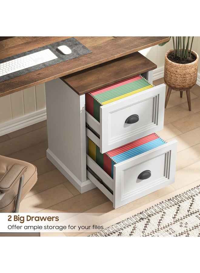 Halitaa Vertical File Cabinet, Filing Cabinet with 2 File Drawers, Farmhouse Small File Cabinet Fits Letter/A4 Size, Wooden Printer Stand, Under Desk Cabinets for Home Office, White - Image 3