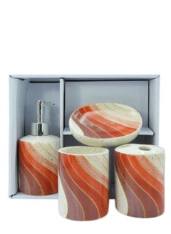 BABAZAM 4 Pieces Bathroom Accessories Set Toothbrush Cup & Holder Lotion Liquid Soap Dispenser & Tray Red 21x26x9cm  - Image 2
