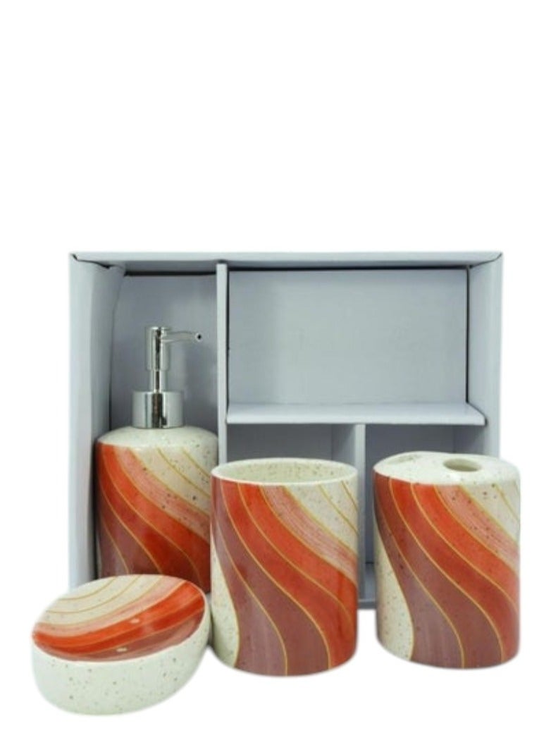 4 Pieces Bathroom Accessories Set Toothbrush Cup & Holder Lotion Liquid Soap Dispenser & Tray Red 21x26x9cm