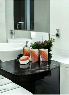 BABAZAM 4 Pieces Bathroom Accessories Set Toothbrush Cup & Holder Lotion Liquid Soap Dispenser & Tray Red 21x26x9cm  - Image 4