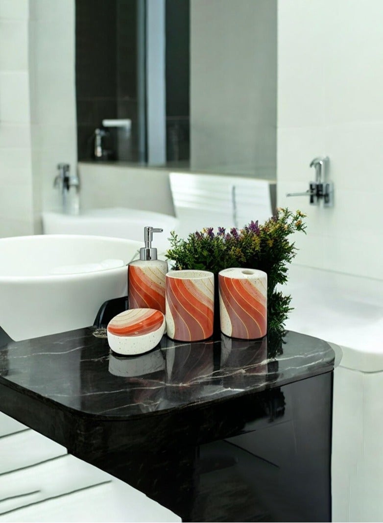 4 Pieces Bathroom Accessories Set Toothbrush Cup & Holder Lotion Liquid Soap Dispenser & Tray Red 21x26x9cm