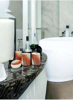 BABAZAM 4 Pieces Bathroom Accessories Set Toothbrush Cup & Holder Lotion Liquid Soap Dispenser & Tray Red 21x26x9cm  - Image 5