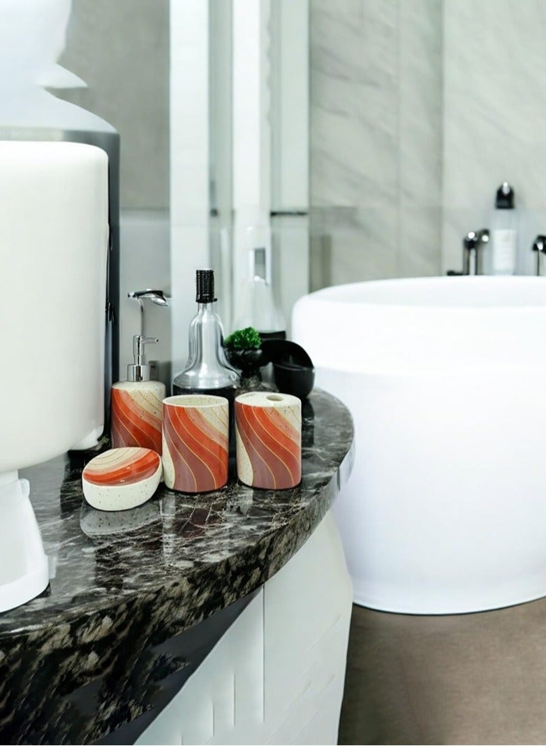 4 Pieces Bathroom Accessories Set Toothbrush Cup & Holder Lotion Liquid Soap Dispenser & Tray Red 21x26x9cm
