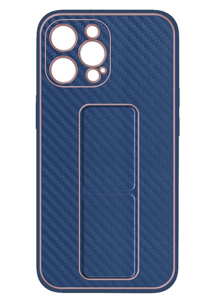 CATANES iPhone 12 Pro Max Carbon Fiber Texture Case Cover with Finger Grip Loop and Foldable Stand Blue  - Image 2