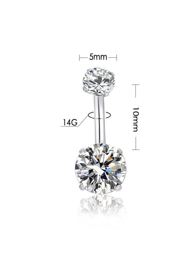 HQLA 14G Belly Button Rings Surgical Stainless Steel Round Cubic Zirconia Navel Barbell Stud Body Piercing (8Pcs) - Image 2