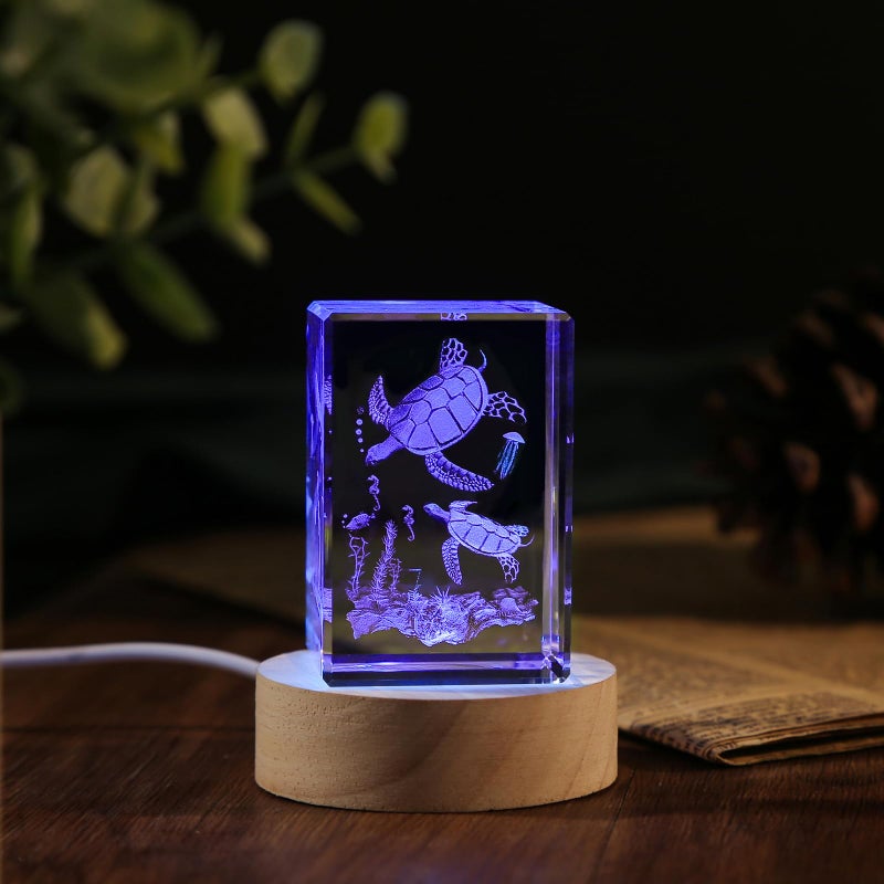 YouerCrystal كريستال يور 3D سلحفاة بحرية كريستال محفورة بالليزر مع قاعدة، تمثال سلحفاة ثلاثي الأبعاد ضوء ليلي، هدايا سلحفاة بحرية للنساء والأطفال، عيد الحب، ذكرى سنوية، عيد ميلاد - Image 3