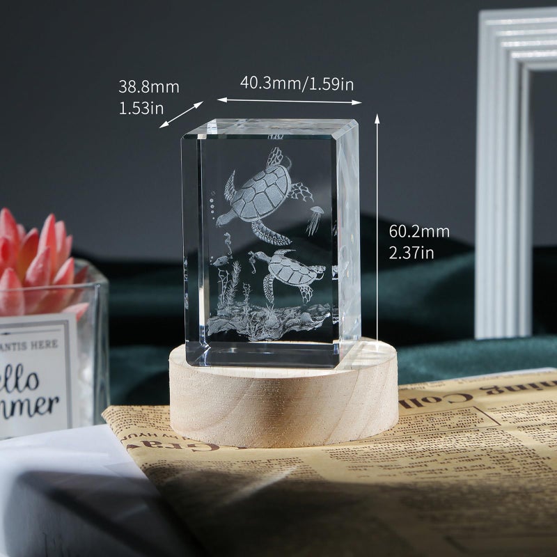 YouerCrystal كريستال يور 3D سلحفاة بحرية كريستال محفورة بالليزر مع قاعدة، تمثال سلحفاة ثلاثي الأبعاد ضوء ليلي، هدايا سلحفاة بحرية للنساء والأطفال، عيد الحب، ذكرى سنوية، عيد ميلاد - Image 5