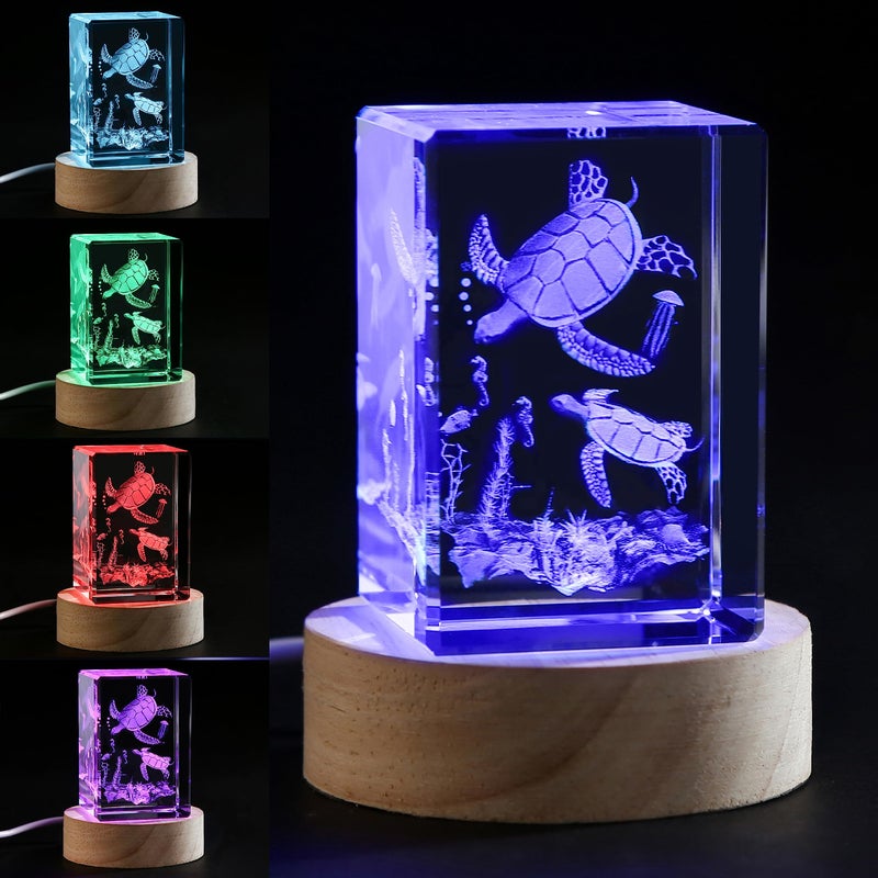 YouerCrystal كريستال يور 3D سلحفاة بحرية كريستال محفورة بالليزر مع قاعدة، تمثال سلحفاة ثلاثي الأبعاد ضوء ليلي، هدايا سلحفاة بحرية للنساء والأطفال، عيد الحب، ذكرى سنوية، عيد ميلاد - Image 1