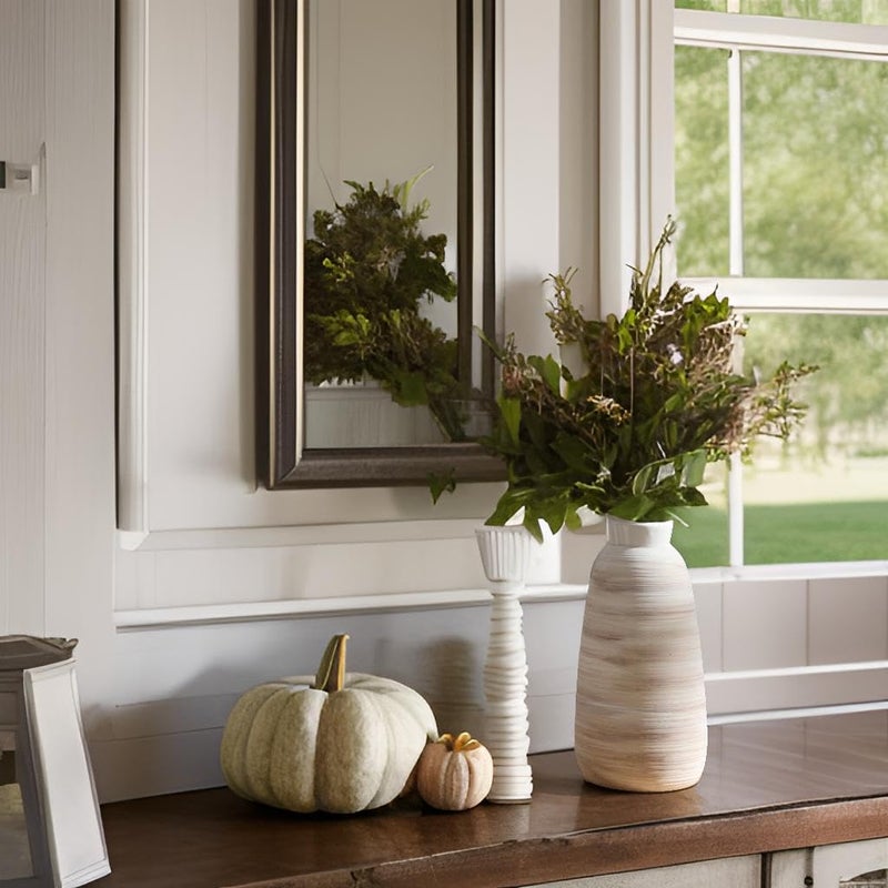 ALMA 2024 Update ALMA White Tall Vase 11 Inch Tall  Ceramic Boho Vase for Tulips|Medium Table Vase for Pampas Grass in Any Modern Home Decor Kitchen Table Centerpiece  Shelf  Mantel Decor - Image 3