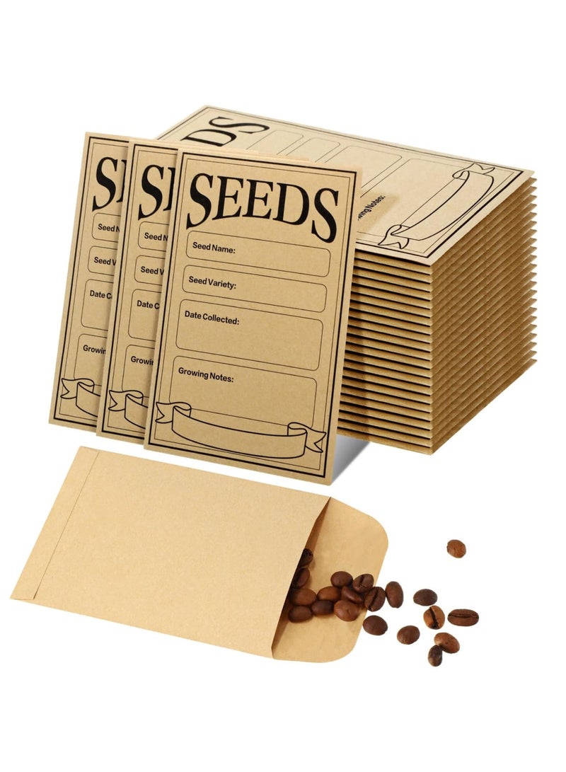 100 Pcs Seed Envelopes, 3.15 x 4.72 Self Sealing Seed Packets Kraft Paper, Resealable Seed Bags Pack Organizer with Collection Types, Seed Envelopes Mini Parts Small Items Stamps Storage Packets - Image 1