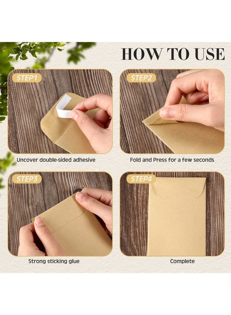 100 Pcs Seed Envelopes, 3.15 x 4.72 Self Sealing Seed Packets Kraft Paper, Resealable Seed Bags Pack Organizer with Collection Types, Seed Envelopes Mini Parts Small Items Stamps Storage Packets - Image 5
