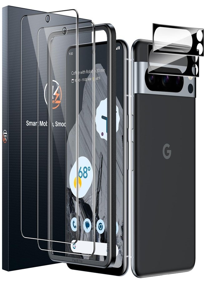 LK 2 Pack for Google Pixel 8 Pro Screen Protector [New Version] + 2 Pack Camera Lens Protector, Fit Lens Cutouts Ports, Support Fingerprint Unlock, Bubble-Free, with Easy Installation Tool - Image 1